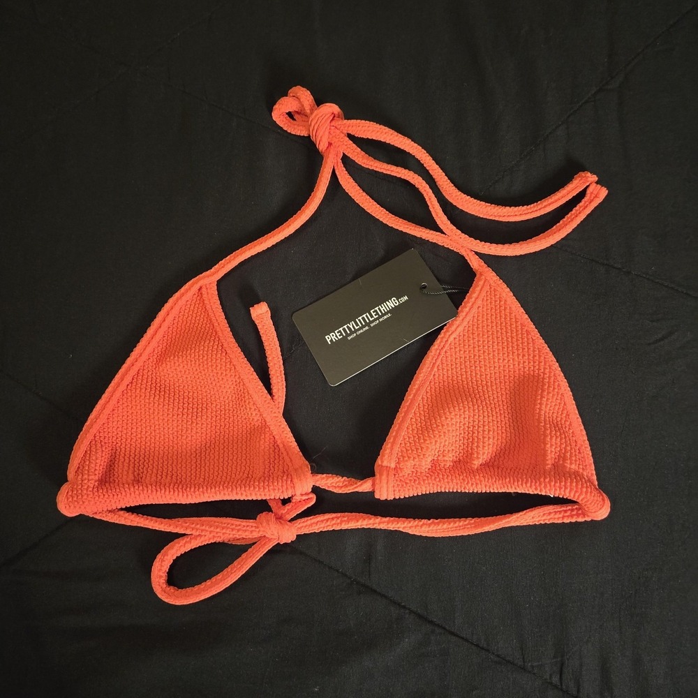PRETTYLITTLETHING NEW Swim Top Womens Size 8 Orange Triangle Halter Bikini Topp